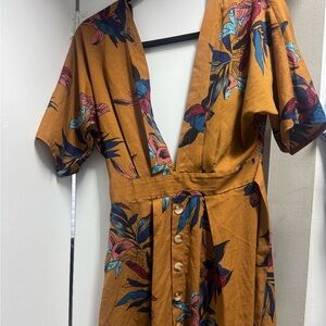 Floral V-Neck Button-Down Dress open back